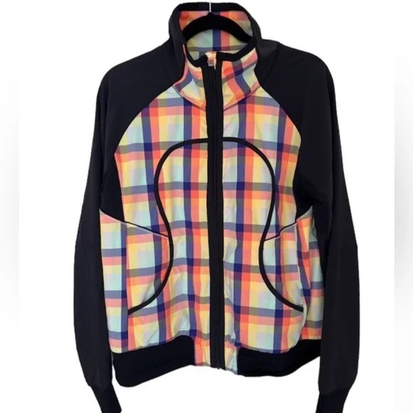 Lululemon Run Track Attack Jacket Seawheeze plaid size 4 - Picture 2 of 8